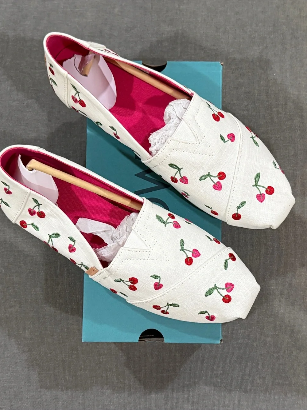 TOMS White Cherry Embroidered Alpargata Slip-On Flats